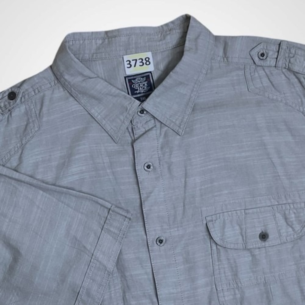 NWT Black Jack Gray Button Up Short Sleeve Shirt Men 3XL Bangladesh 100% Cotton